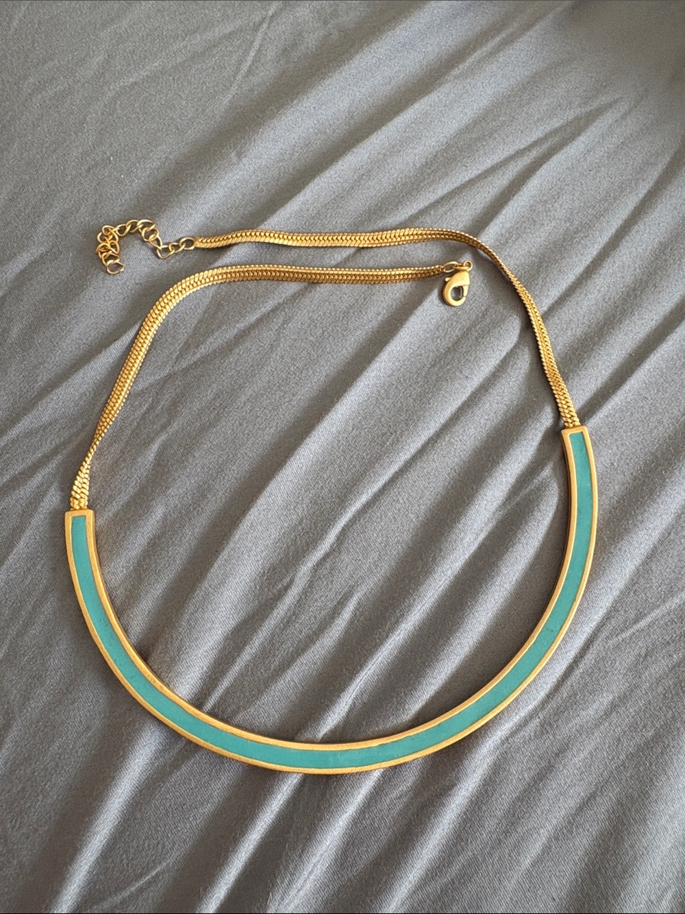 Gold-Tone Collar Necklace with Turquoise Enamel Inlay